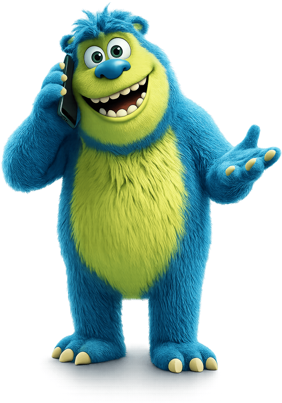 A furry creature talking into a mobile phone