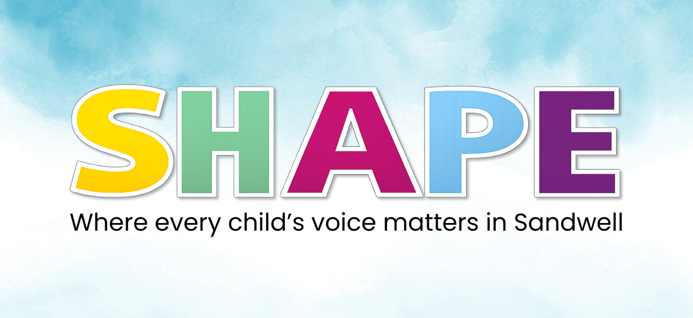 Shape text logo over sky background