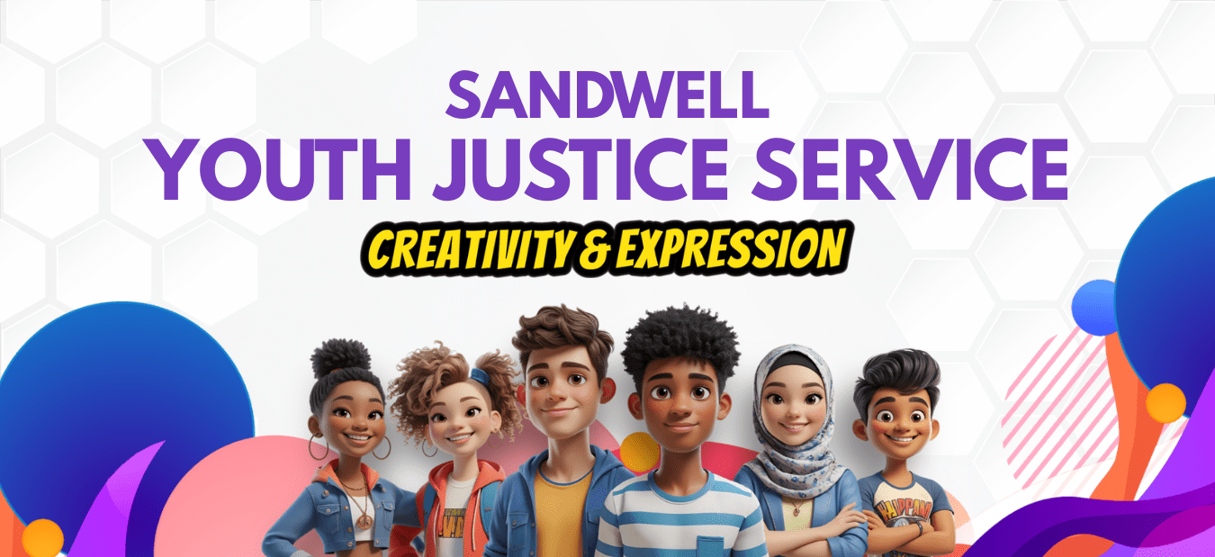 Sandwell Youth Justice Text over cartoon of young people