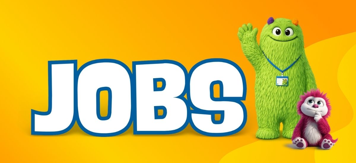 Two characters with the word Jobs in bog letters